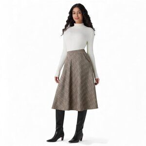 HALARA Plaid A-Line Midi Skirt Tartan Houndstooth Office NWT